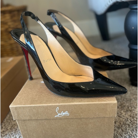 CHRISTIAN LOUBOITIN Black Patent Leather Slingback “Fleuve 100mm” - Size 38 - Picture 4 of 10